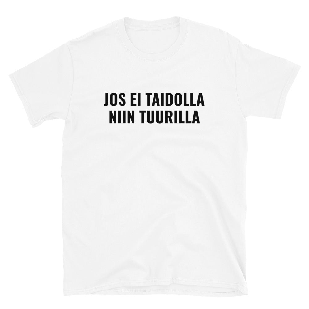Jos ei taidolla niin tuurilla t-paita