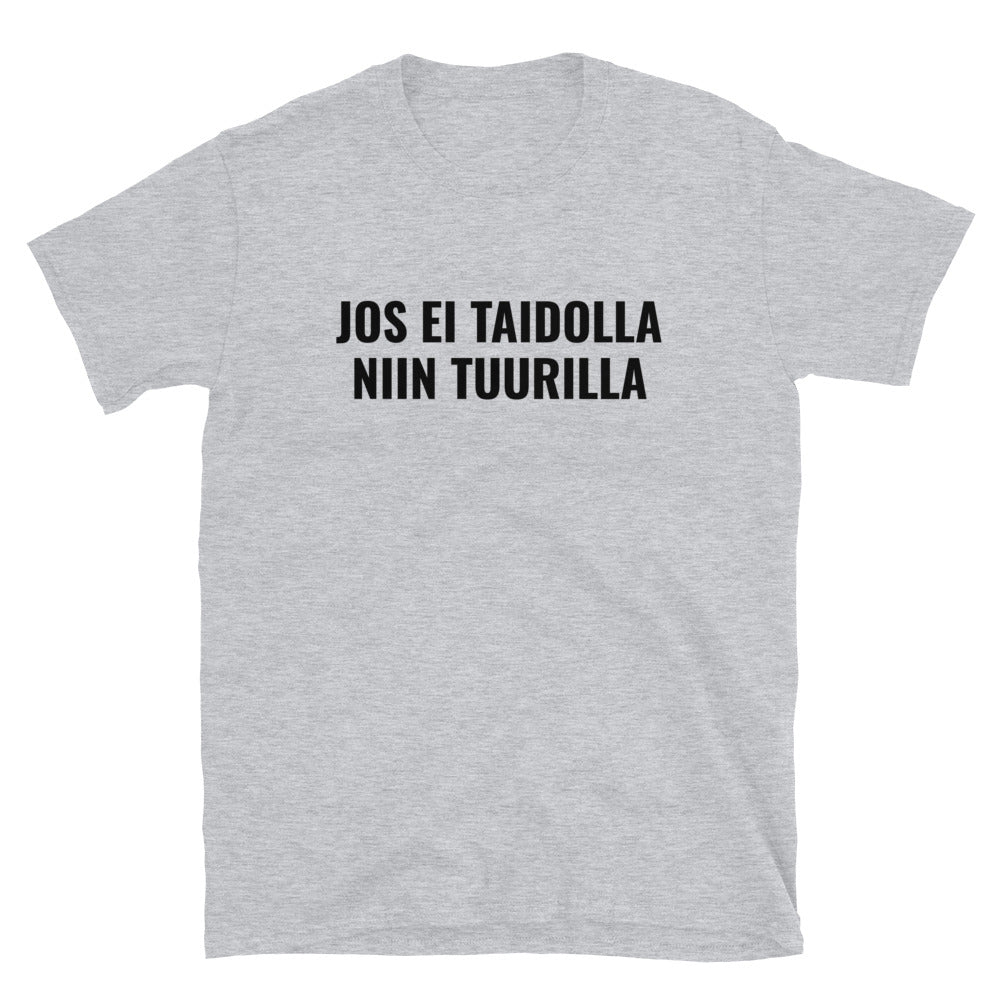 Jos ei taidolla niin tuurilla t-paita